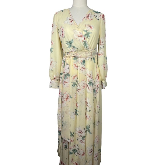 JessaKae South Of France Flowy Floral Pale Yellow Maxi Dress Size Small - Picture 3 of 13
